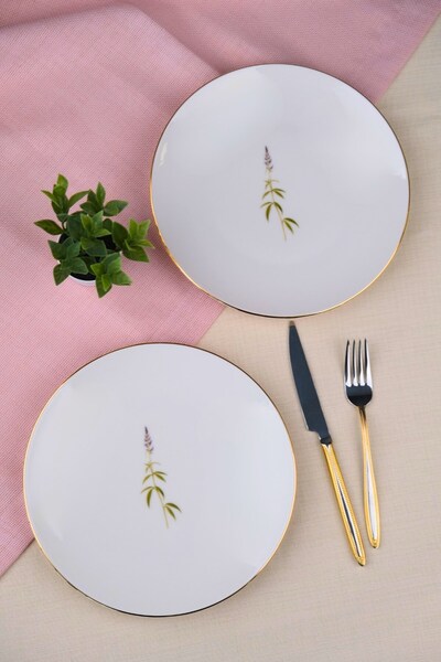 tabakevi Tabak Evi Porcelain Natura Cluster Gold Gilded Cake Plate 20.50cm 2 Pieces