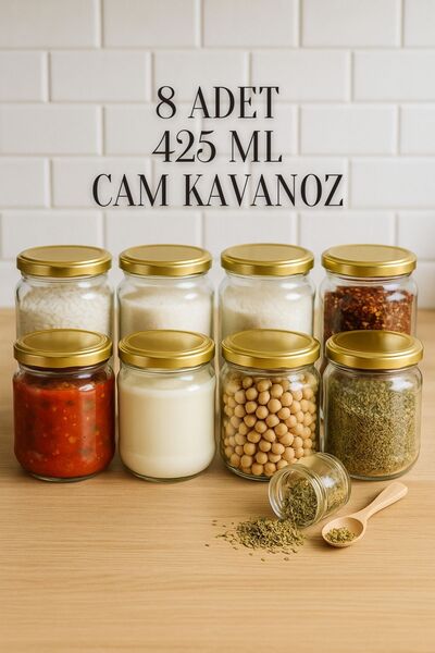 Rotanev 8 Adet 425 ml Gold Metal Konserve Kapaklı Yoğurt, Sosluk, Baharatlık,...