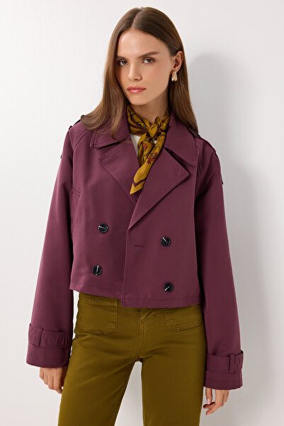 Lovelyİstanbul Kruvaze Kısa Trençkot LDP0082 MÜRDÜM