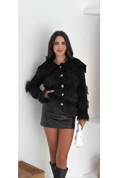 Azra Moda Style Knitwear Cardigan Patterned Beard Fabric Soft Texture Pocket Button Detail Women