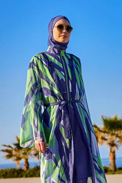 Marina Swimwear Colorful Patterned Full Length Kimono – Lightweight Mesh Fabric, Belted Pareo P2504