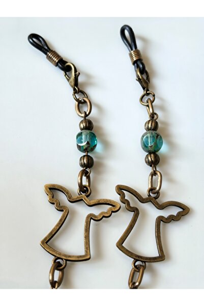THİNBLACK Glasses Chain Antique Gold Aluminum Chain with Turquoise Real Crystal Stone Angel Figure Hanger