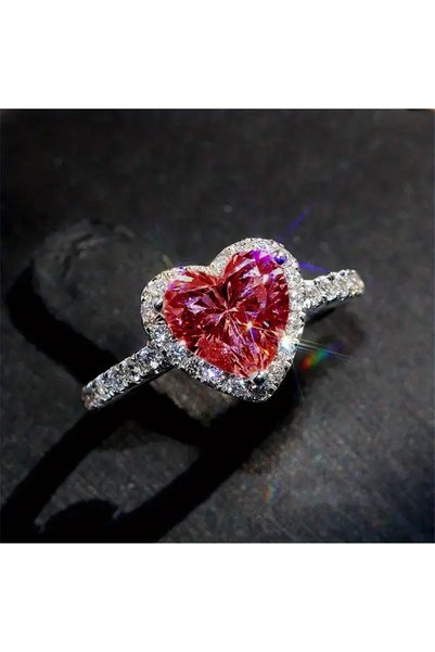 Le Manolia Accessories خاتم زركون وردي أرجواني أحمر أبيض على شكل قلب من الفولاذ المقاوم للصدأ، خاتم هدية للعلاقة الحميمة