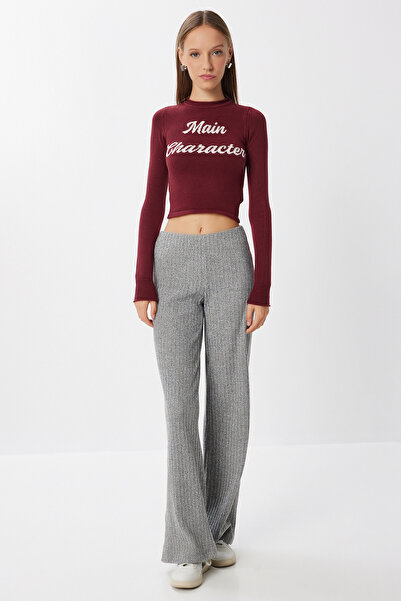 Lovelyİstanbul Geniş Paça Fitilli Triko Pantolon LUB0242 GRİ MELANJ
