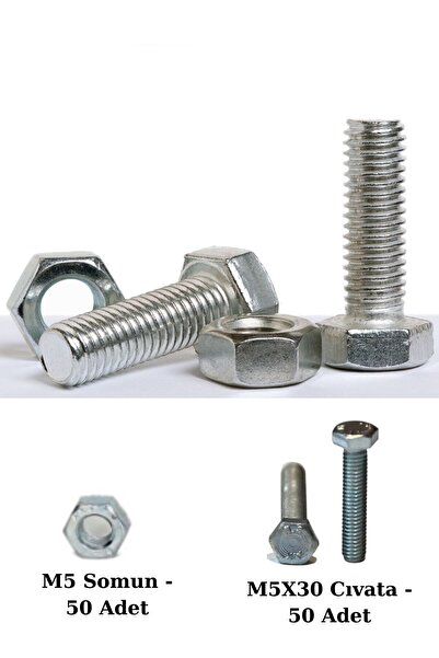 Netzerkoz Altıgen Cıvata ve Somun Seti - 50 Adet 5x30 mm Altıgen Başlı Civata...