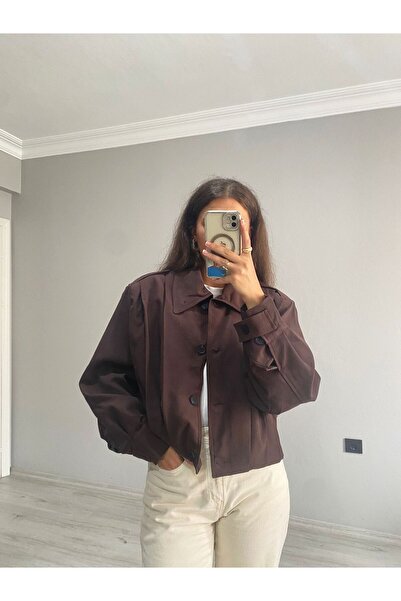 Niceboutique سترة بومبر مبطنة باللون البني الداكن