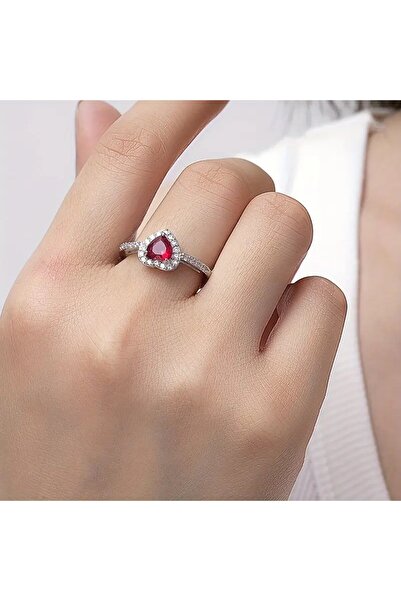 Le Manolia Accessories zirkon pembe mor kırmızı beyaz kalp yüzük kararmaz çel...