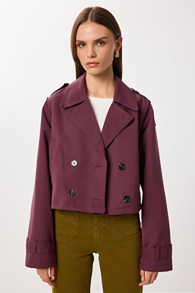 Lovelyİstanbul Kruvaze Kısa Trençkot LDP0082 MÜRDÜM