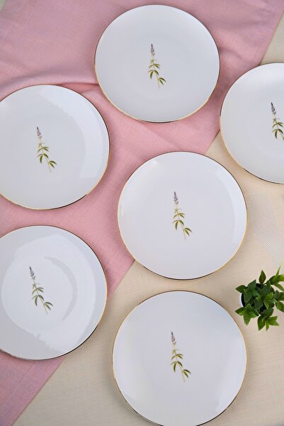 tabakevi Tabak Evi Porcelain Natura Cluster Gold Gilded Cake Plate 20.50cm Set of 6