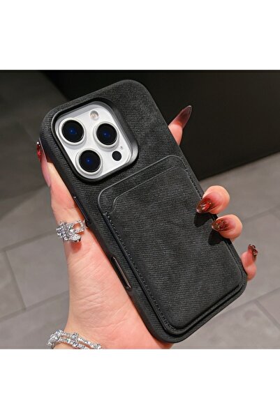 HYPERSOFT Iphone 15 Pro Max (6.7 inç) Uyumlu Premıum Süet Deri Magsafe Cüzdanlı Kartlıklı Özel Kutulu Kılıf