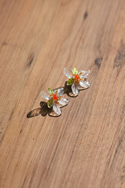 SOLENNA JEWELRY Şeffaf Çiçek Küpe