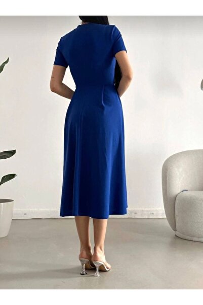 Secret Passion Lingerie Mavi Krep Kumaş Yarım Kollu Gizli Fermuar Detaylı Kiloş Abiye Elbise 582110 624