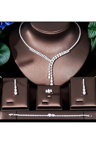 Accessories Zirkon Taşlı Takı Seti kolye ,küpe,yüzük,bileklik