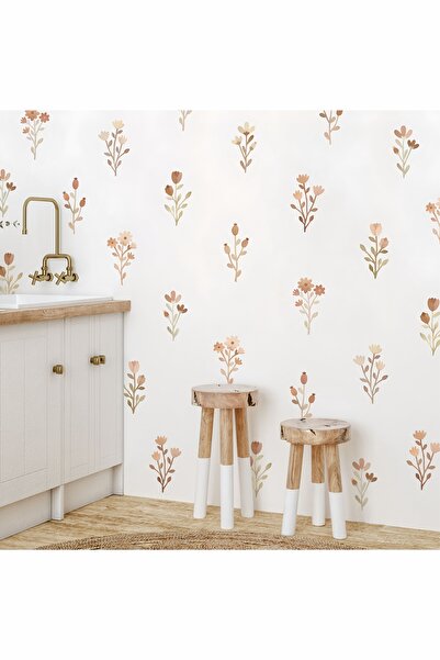 Grafikup Boho Floral Kids Room Wall Sticker Set - Watercolor Wall Decoration Set