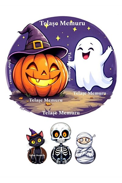 telaşe memuru طباعة فنية للكعك الصالح للأكل في الهالوين - ورق صالح للأكل وغطا...