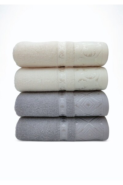 Özdilek Serene Face Towel 4 Pieces - Gray Cream