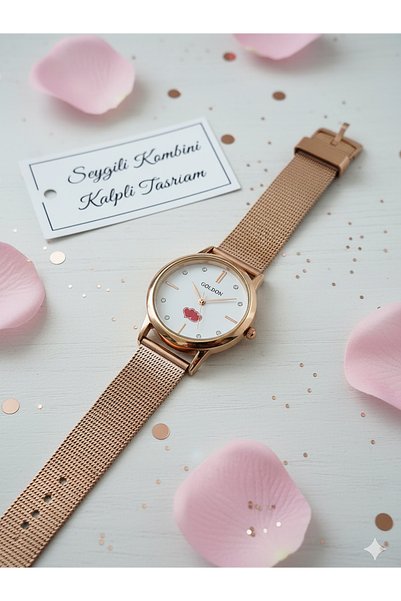 GOLDON Vintage model hasır kordon kalp detaylı kol saati