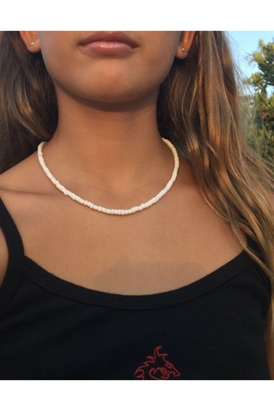 by Natalie Beyaz iri boncuk choker kolye kadın choker tasma kolye