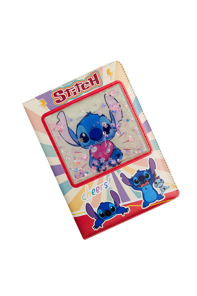 repro design 22X15 Stitch Themed Leather Covered Notebook with Water and Moving Glitter |   120 Sheets M1 Cream