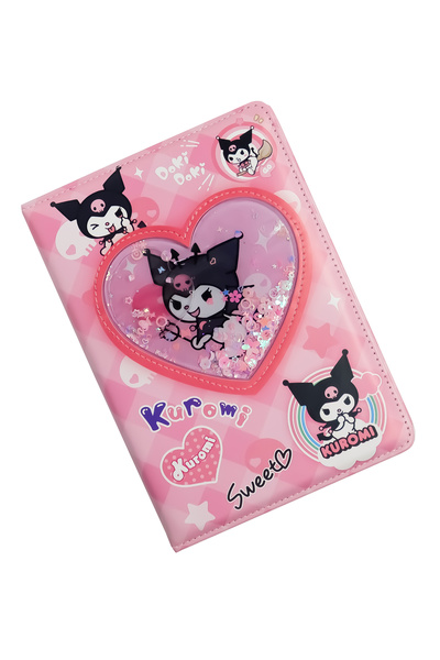 repro design Caiet cu copertă din piele cu tematică Kuromi, 22x15, cu sclipici lichid și în mișcare |   120 coli M1 roz