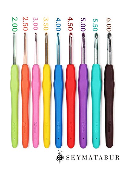 BALIM ÖRGÜ EVİ Tığ Seti 9’lu | 2-6 mm Renkli Metal Uç | Ergonomik Sap