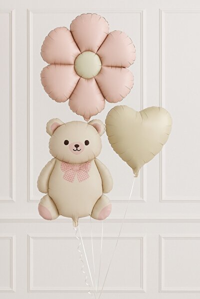parti show Ρετρό Σετ Μπαλόνια Αλουμινίου με Παπιγιόν και Αρκουδάκι