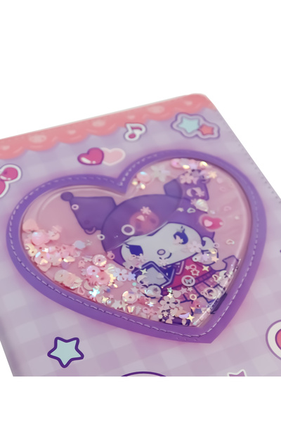 repro design 22X15 Kuromi Themed Leather Cover Water and Moving Glitter Notebook |   120 Sheets M2