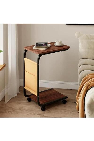 Casco Practical side table with easy-to-move wheels, dark wood