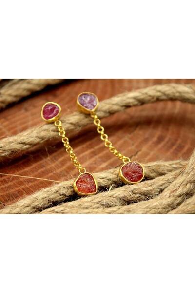 alpsilverart 925 Ayar Gümüş Ham Yakut Taşlı Küpe | El Yapımı Gösterişli Kadın Takı