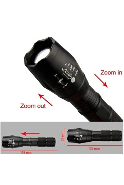 Reflection Vision Professional Tactical LED Flashlight, Adjustable Focus, 5 Modes, 900m, Water Resistant, Black