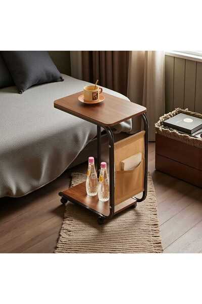 Casco Practical side table with easy-to-move wheels, dark wood