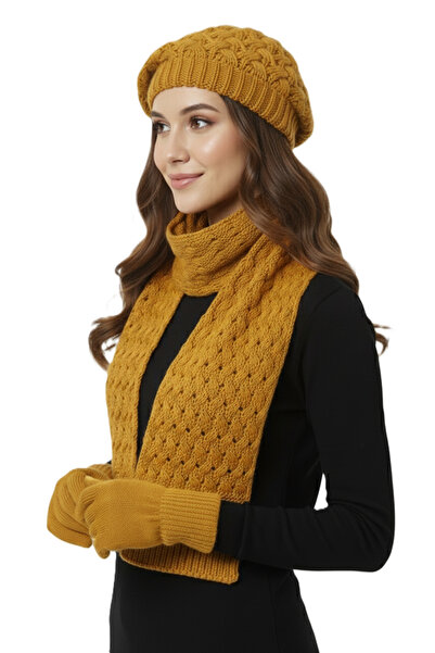 derikem Women's Winter Knitted Beanie, Scarf and Gloves Set