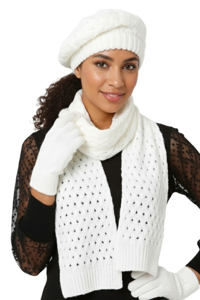 derikem Women's Winter Knitted Beanie, Scarf and Gloves Set