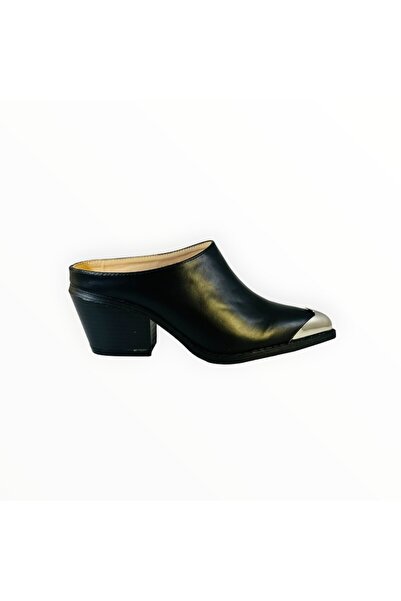 Coco Perla Women Black Vegan Leather Mules with Silver Metallic Details - Size 37 EU