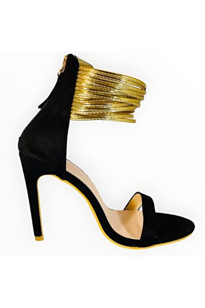 OEM Sandale cu Toc Stiletto Barely There Suedette Negru, Marimea 37 EU