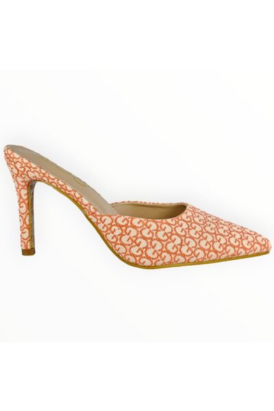 Ego Heeled Mule Shoes Textile Embroidery Logo Orange - Size 38 EU