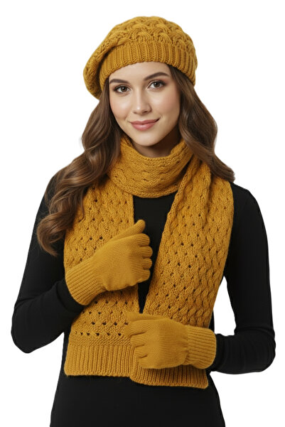 derikem Women's Winter Knitted Beanie, Scarf and Gloves Set