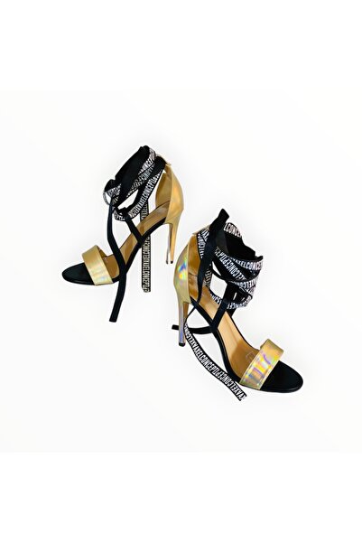 Axel High Heel Tie-Up Sandals Leather Iridescent, Size 38 EU