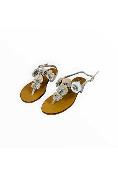Dune London Sandals Post Toe Dune London, Floral Applications, Silver Leather, Size 38 EU