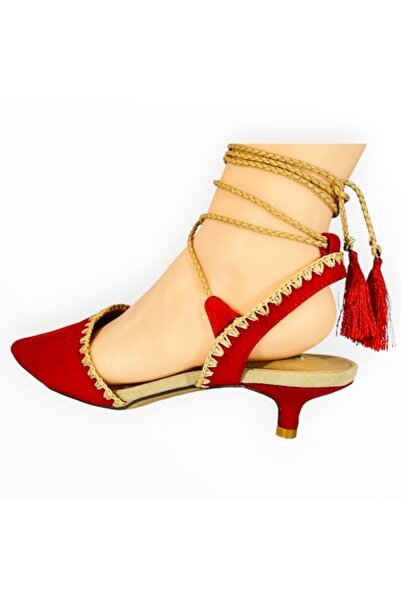 Axel Women's Open-Toe Heels Kitten Arabian Dance Suedette Red, Size 37 EU