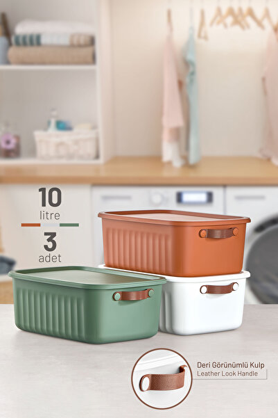 Heredot Mithra Life 3-Piece 3-Color 10 Lt Multi-Purpose Organizer Storage Container Box with Lid Mit1265