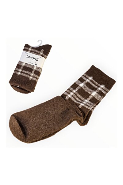 Vadodara Women's Socks, Alpaca Wool Blend, Brown, Tartan Design, Size 36-41 EU