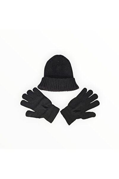 Vadodara - Men's Hat and Gloves Set, Knitted Black Acrylic, One Size