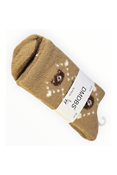 Vadodara Women's Socks, Alpaca Wool Blend, Dark Beige, Bear Design, Size 36-41