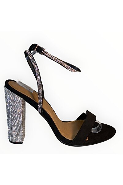 ASOS Sandale cu Toc Diamante Suedette Negru si Cristale, Marimea 40 EU