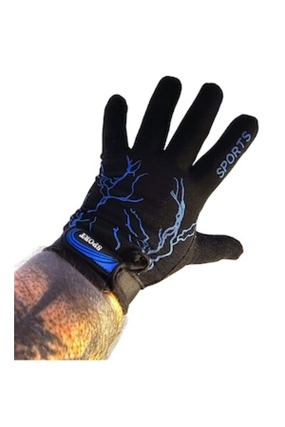 Vadodara - Men's Sports Gloves for Cycling, Driving, Gym, Blue Lightning Design, Size L, Touchscreen