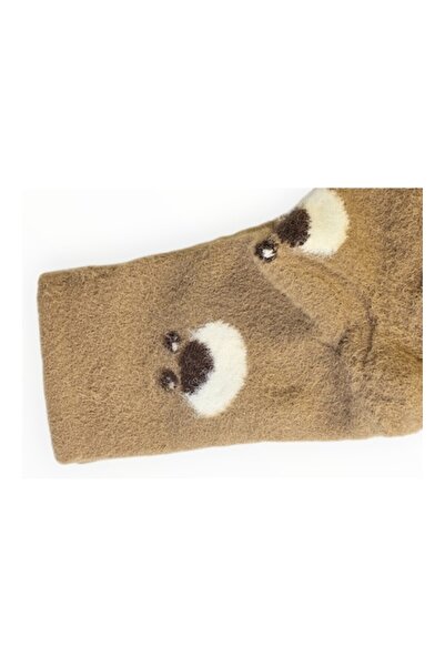 Vadodara Socks for Women, Alpaca Wool Blend, Dark Beige, Bear Design, Size 36-41