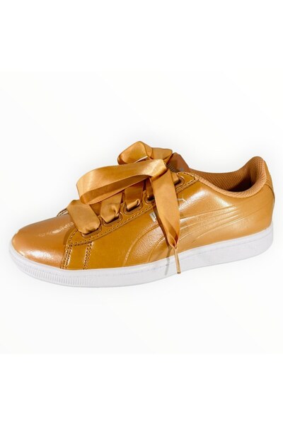 Puma Women's Low Cut Sport Shoes, Synthetic Leather, Caramel with Laces and Satin Bow, Size 36 EU