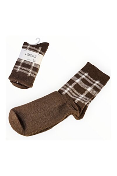 Vadodara Women's Socks, Alpaca Wool Blend, Brown, Tartan Design, Size 36-41 EU