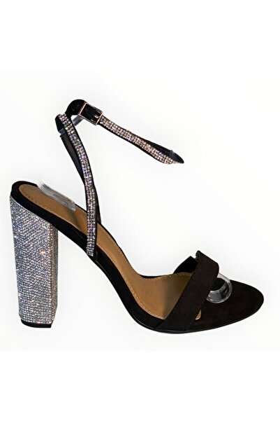 ASOS Sandale cu Toc Diamante Suedette Negru si Cristale, Marimea 40 EU